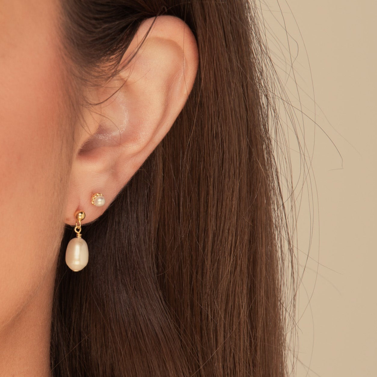 Pearl Dangle Stud Earrings Gold