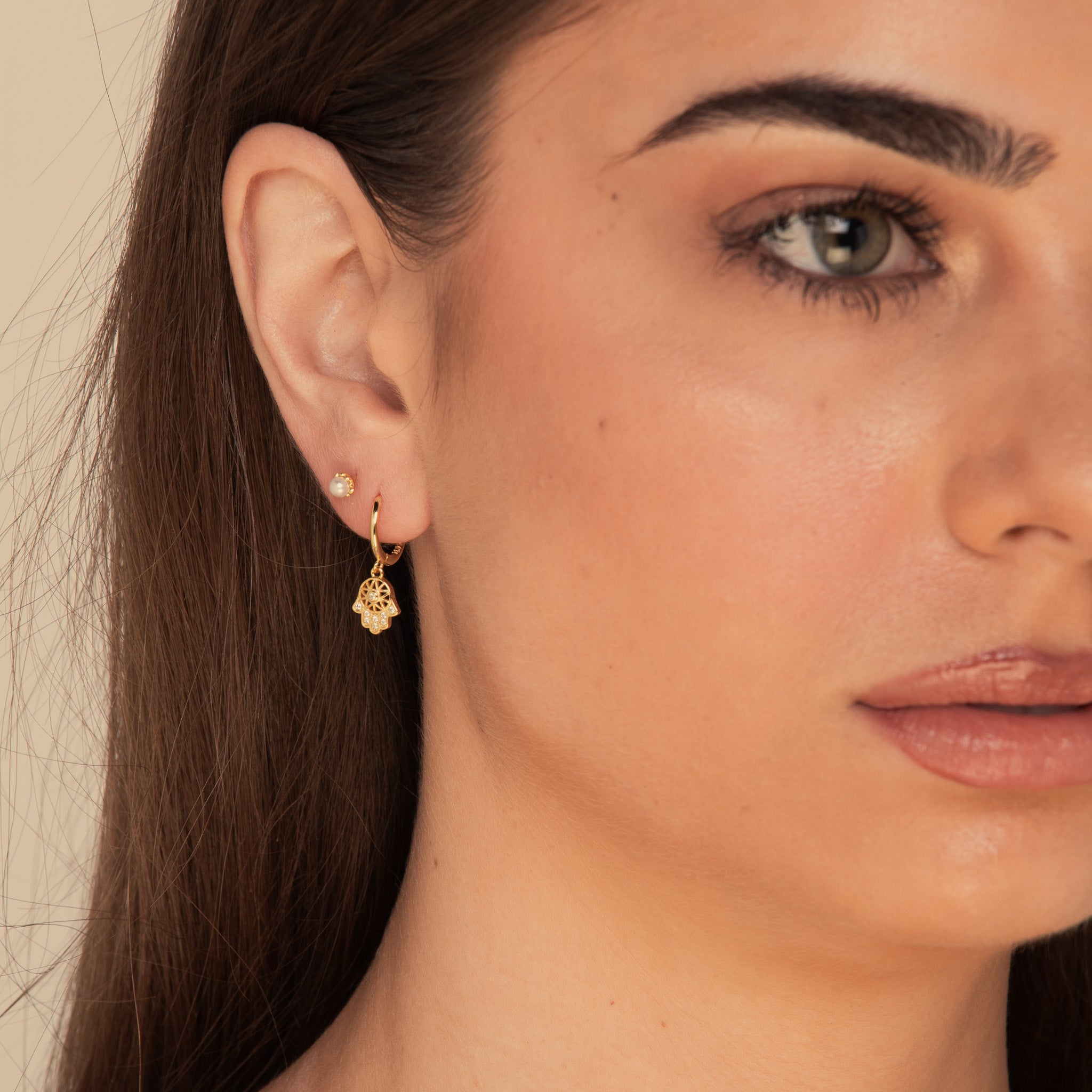 Hamsa Hand Huggie Earrings Gold