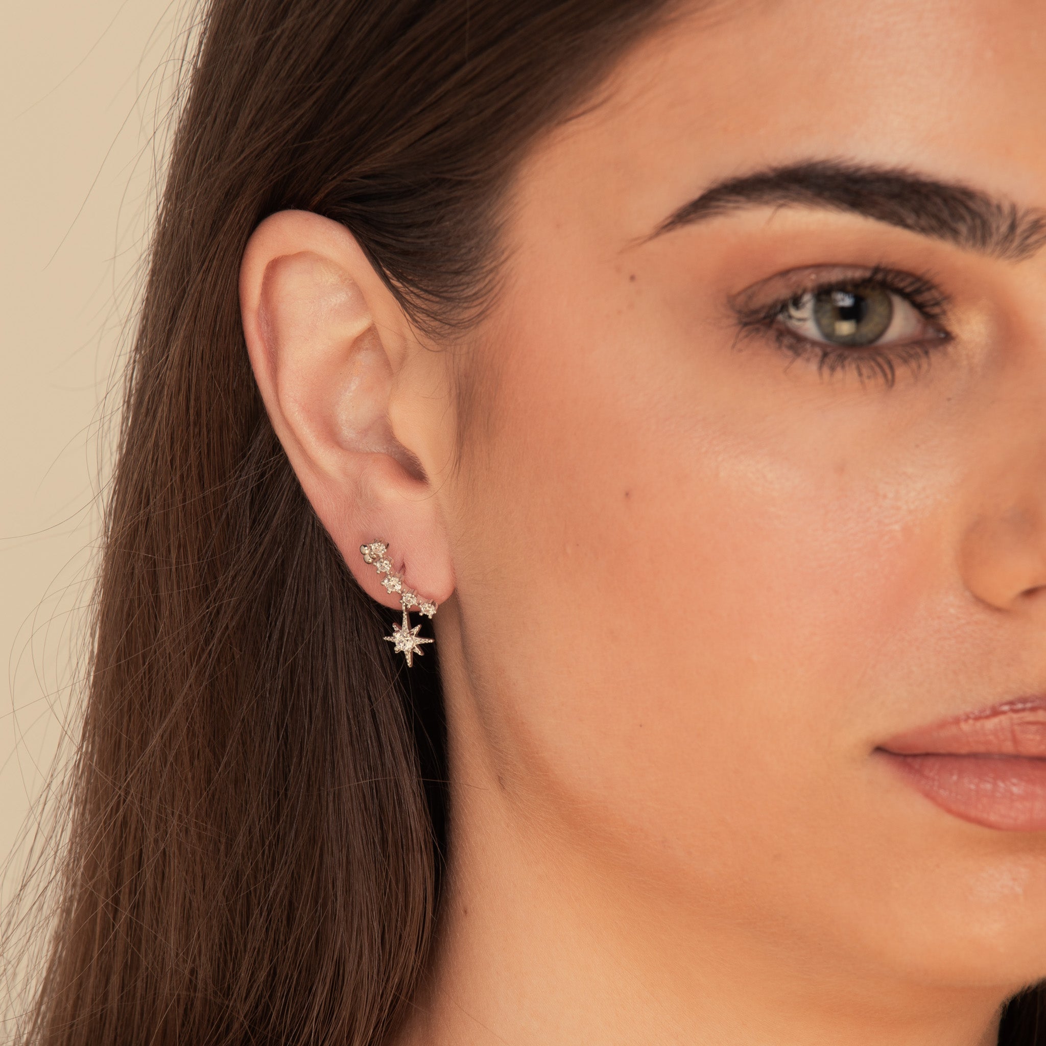 Celestial North Star Drop Earrings Rose Gold