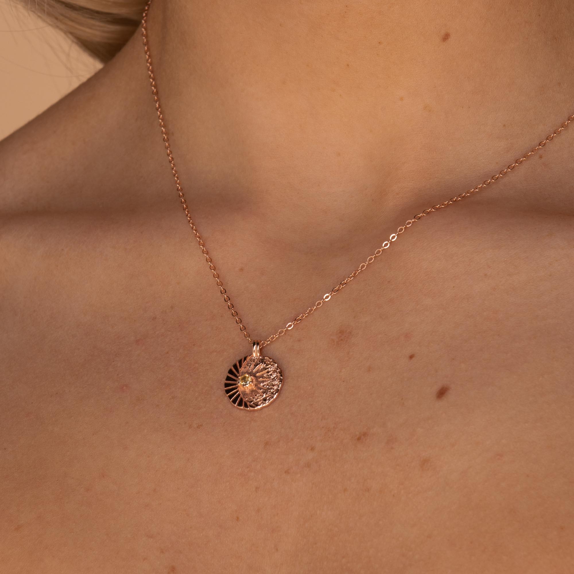 Sun Element Medallion Necklace Rose Gold