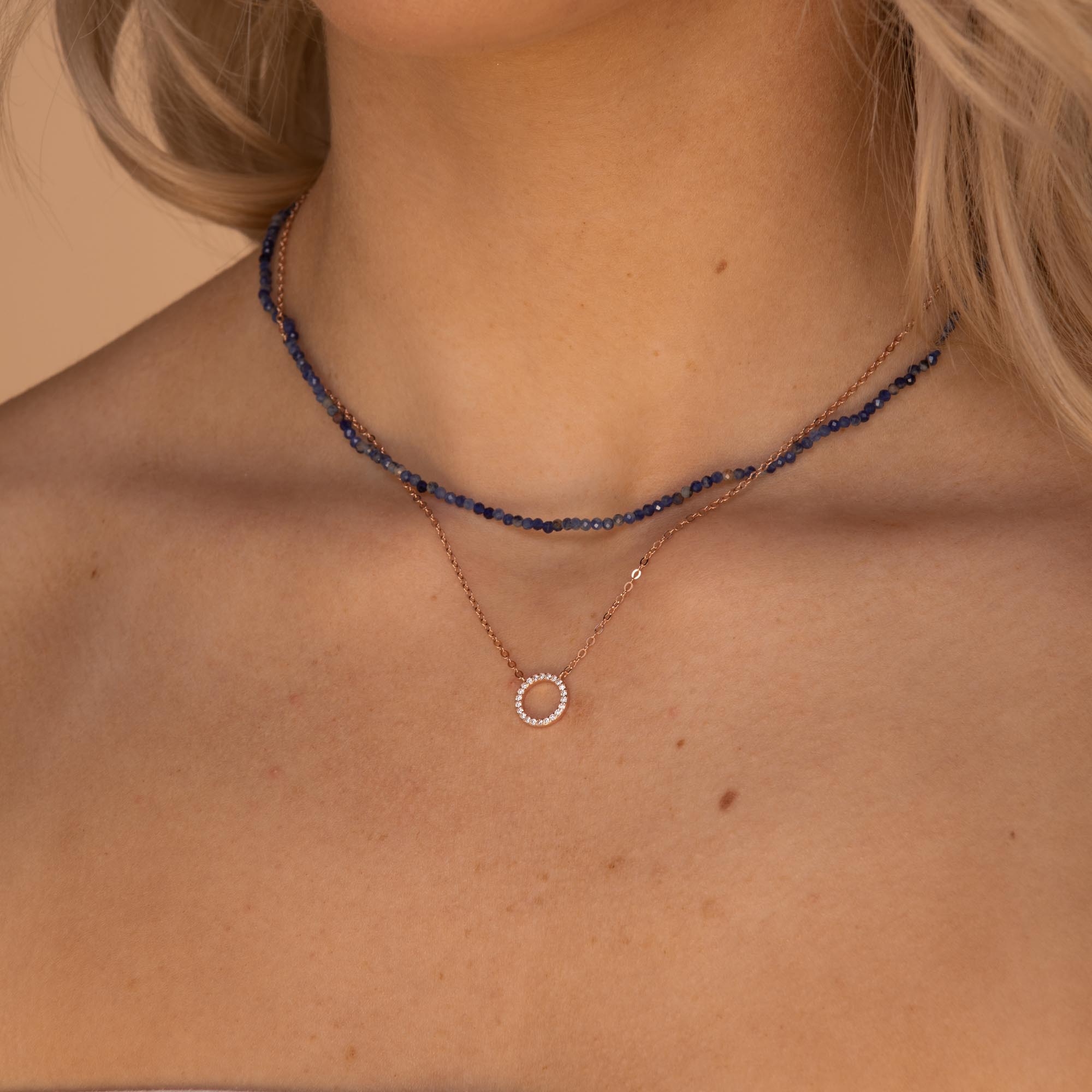 Open Circle Sapphire Necklace Rose Gold