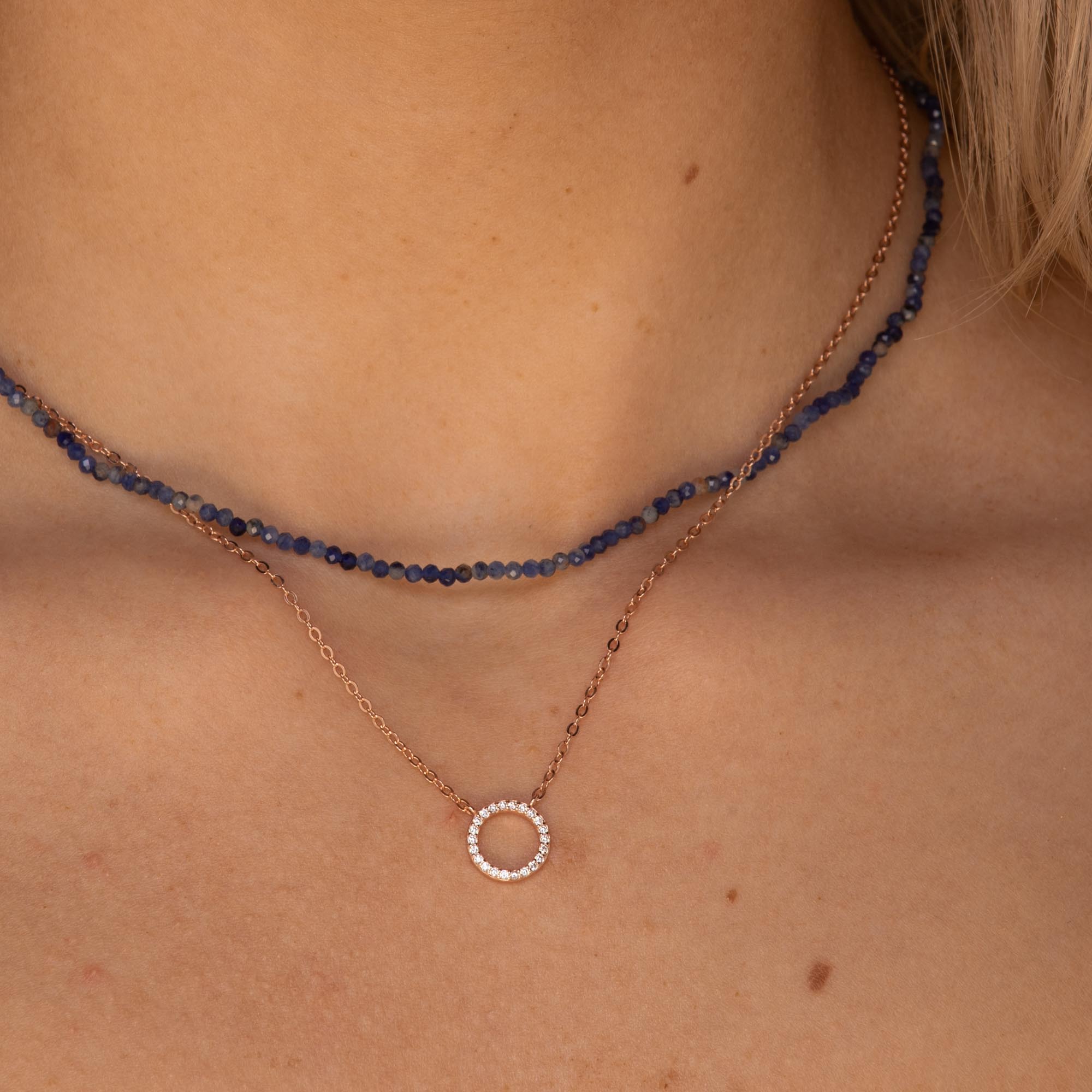 Open Circle Sapphire Necklace Rose Gold