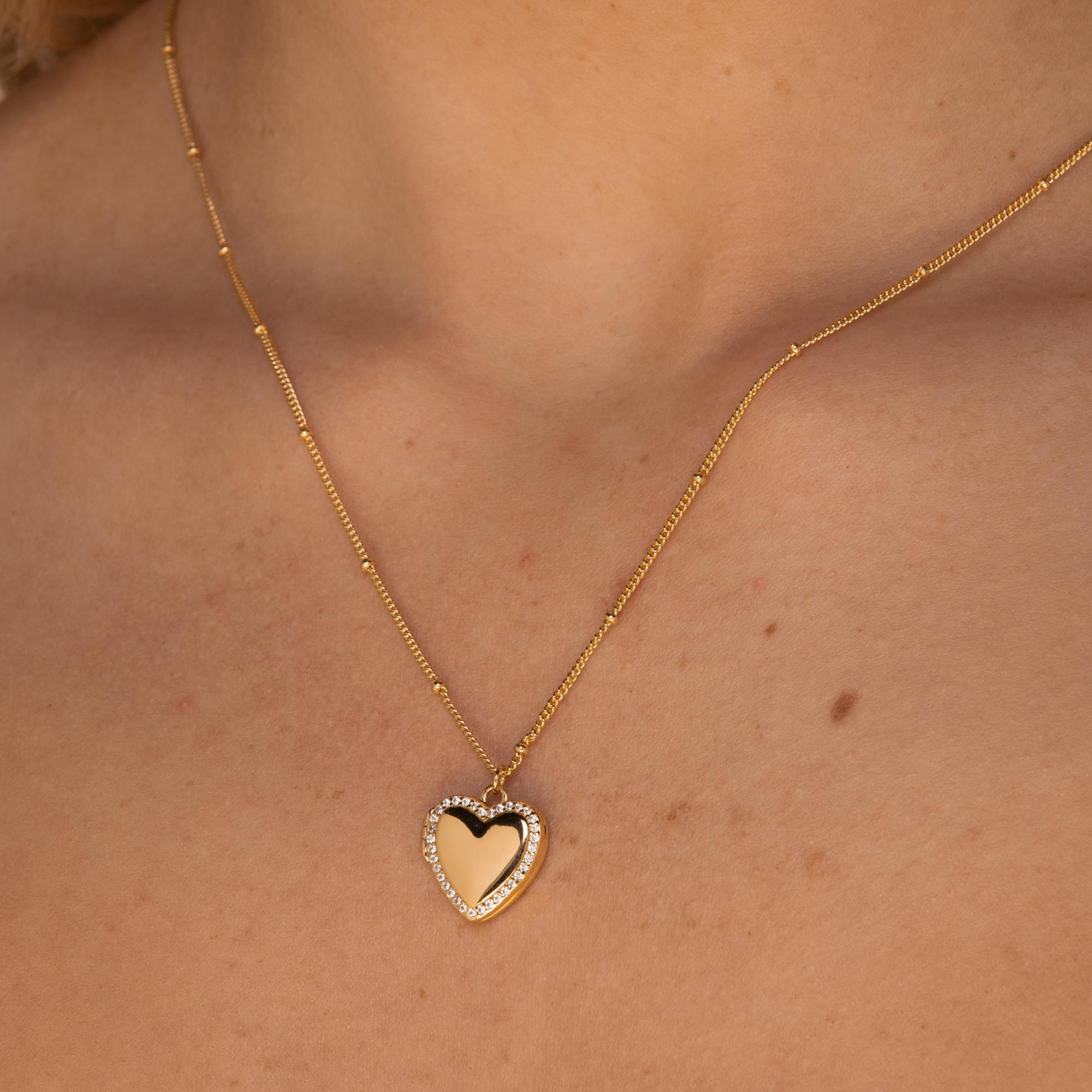 Love Heart Locket Necklace Gold