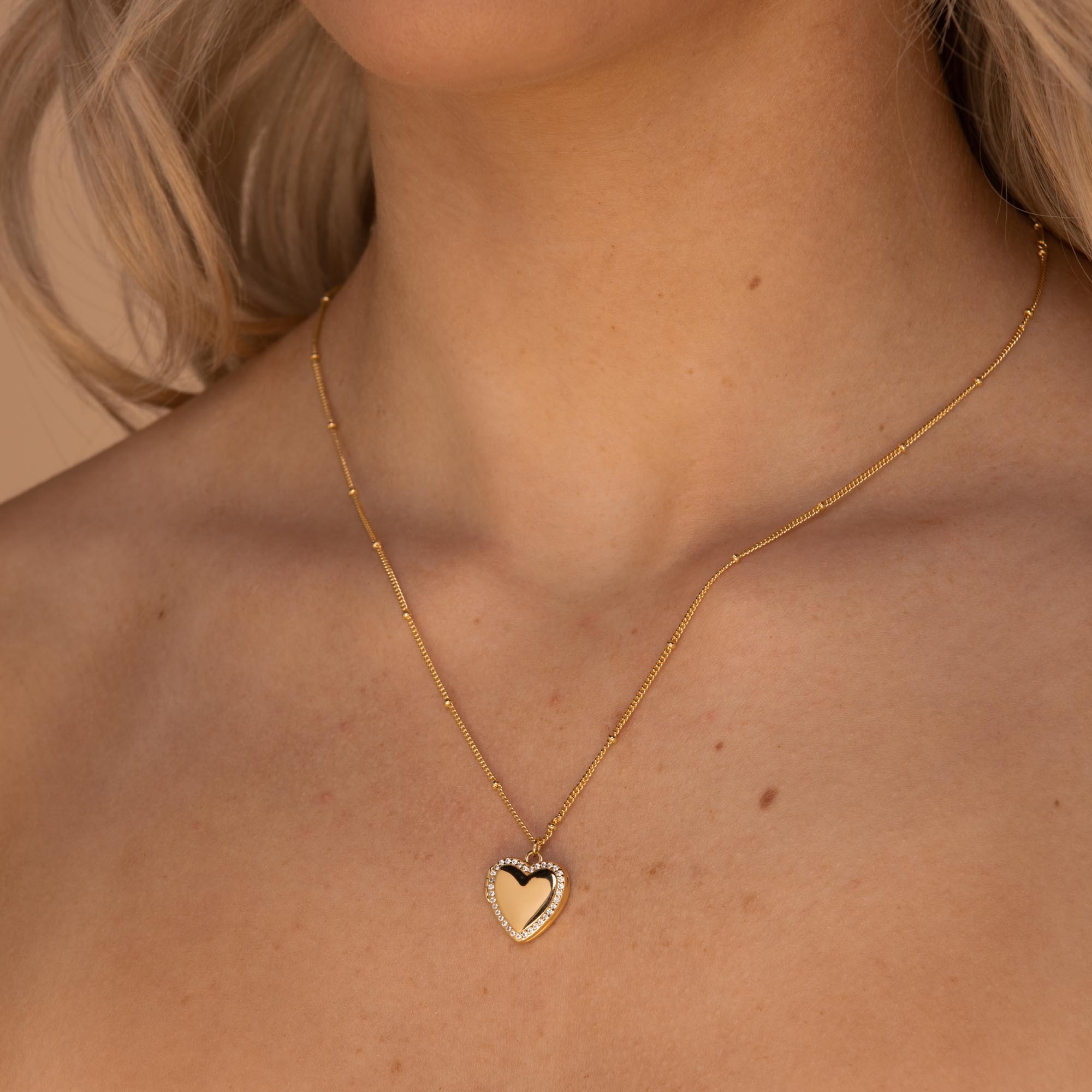 Love Heart Locket Necklace Gold