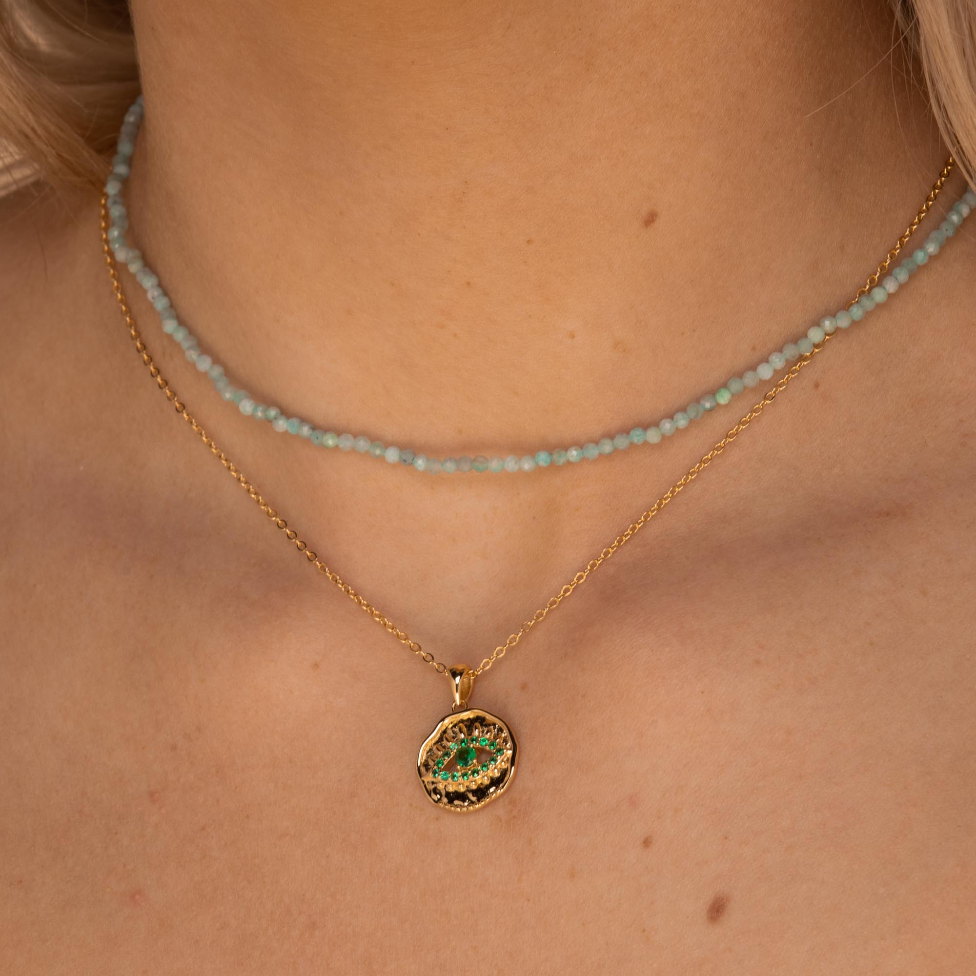 Evil Eye Cut Out Emerald Necklace Gold