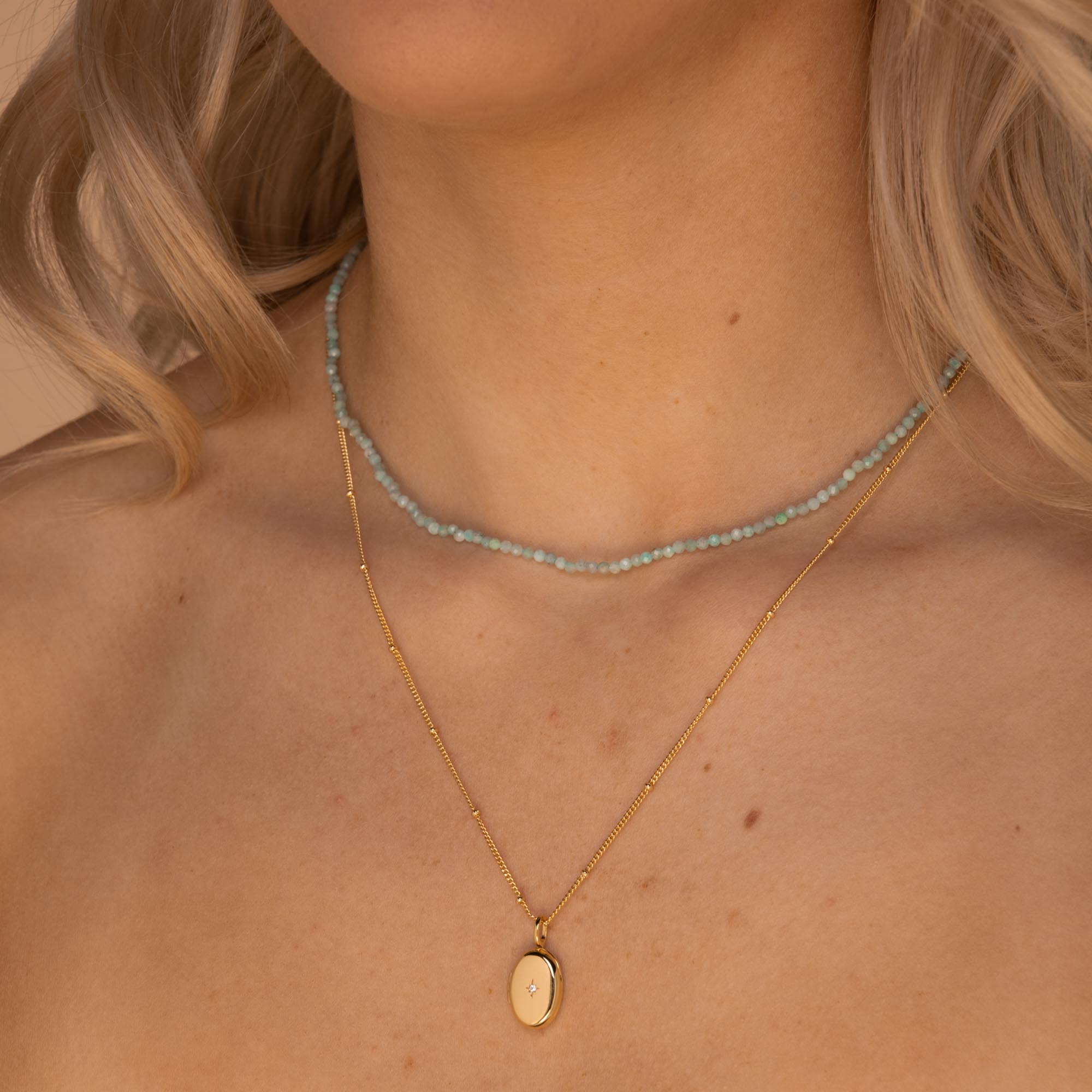 North Star Oval Locket Necklace Rose Gold