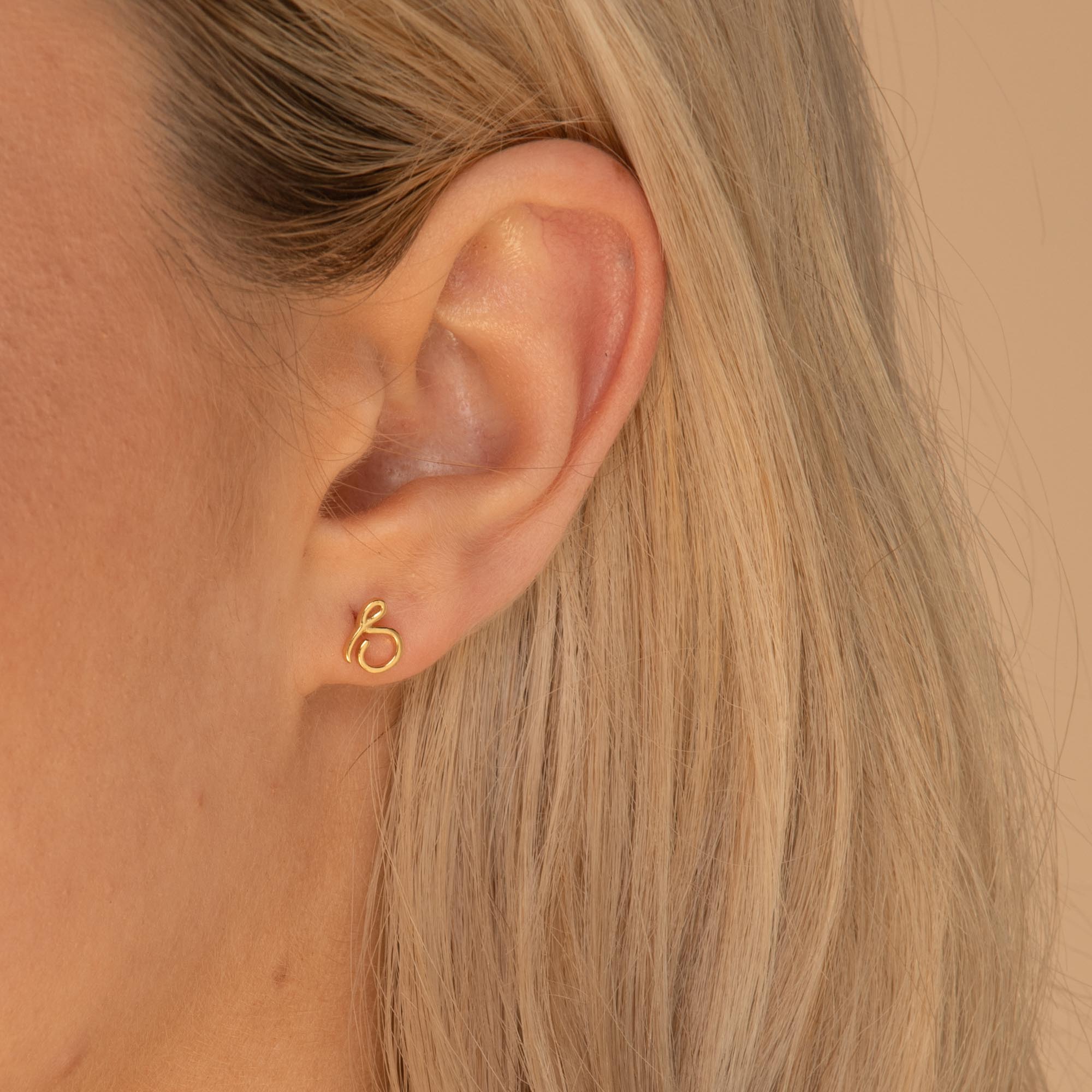 Script Initial Letter Stud Earrings Rose Gold