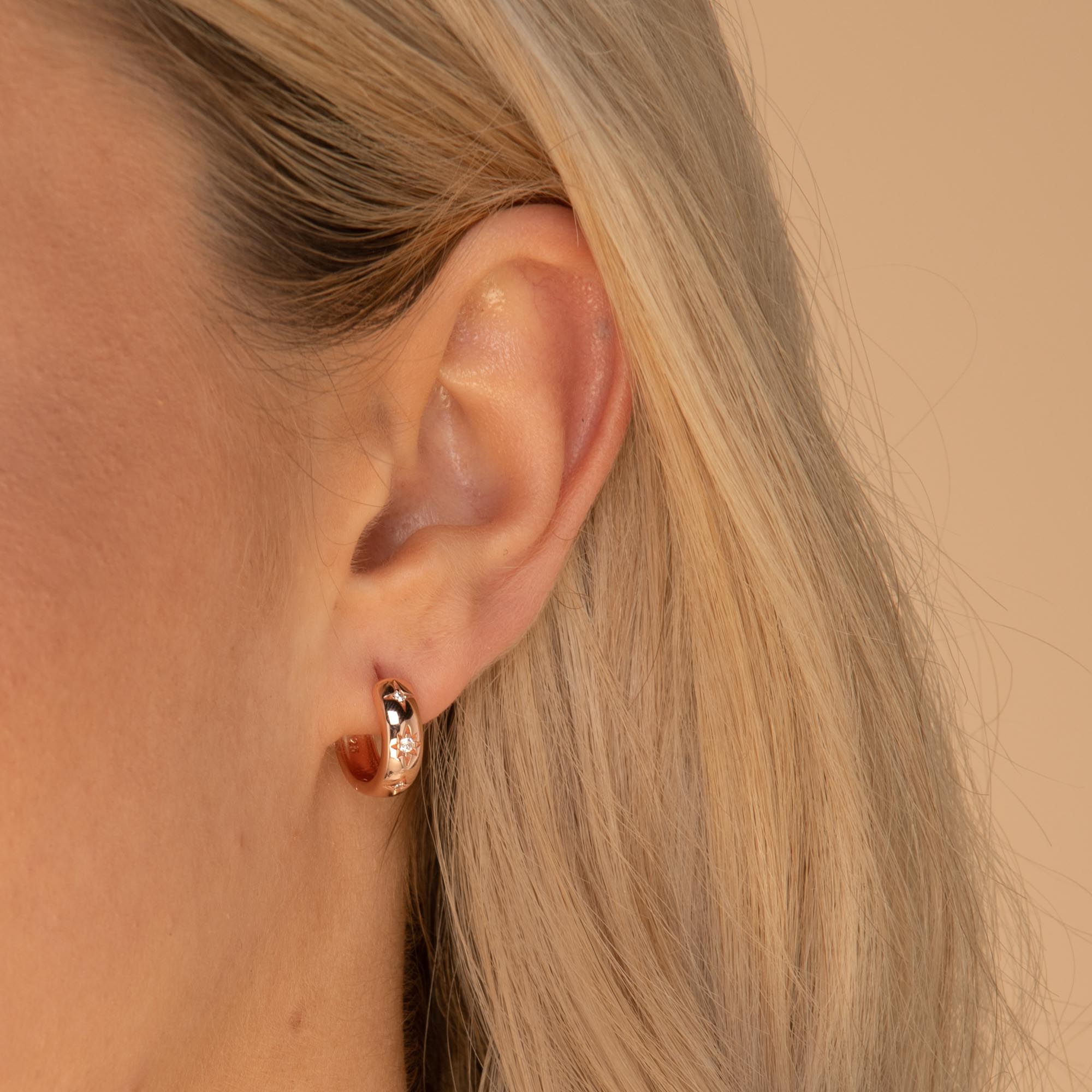 Thick North Star Hoop Earrings Silver