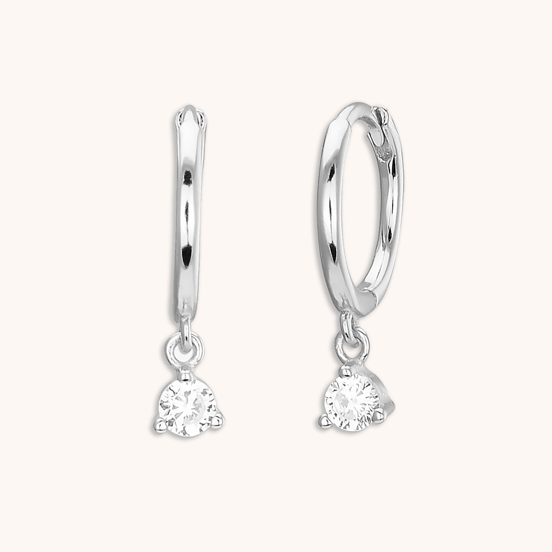 Solitaire Sapphire Huggie Earrings Silver