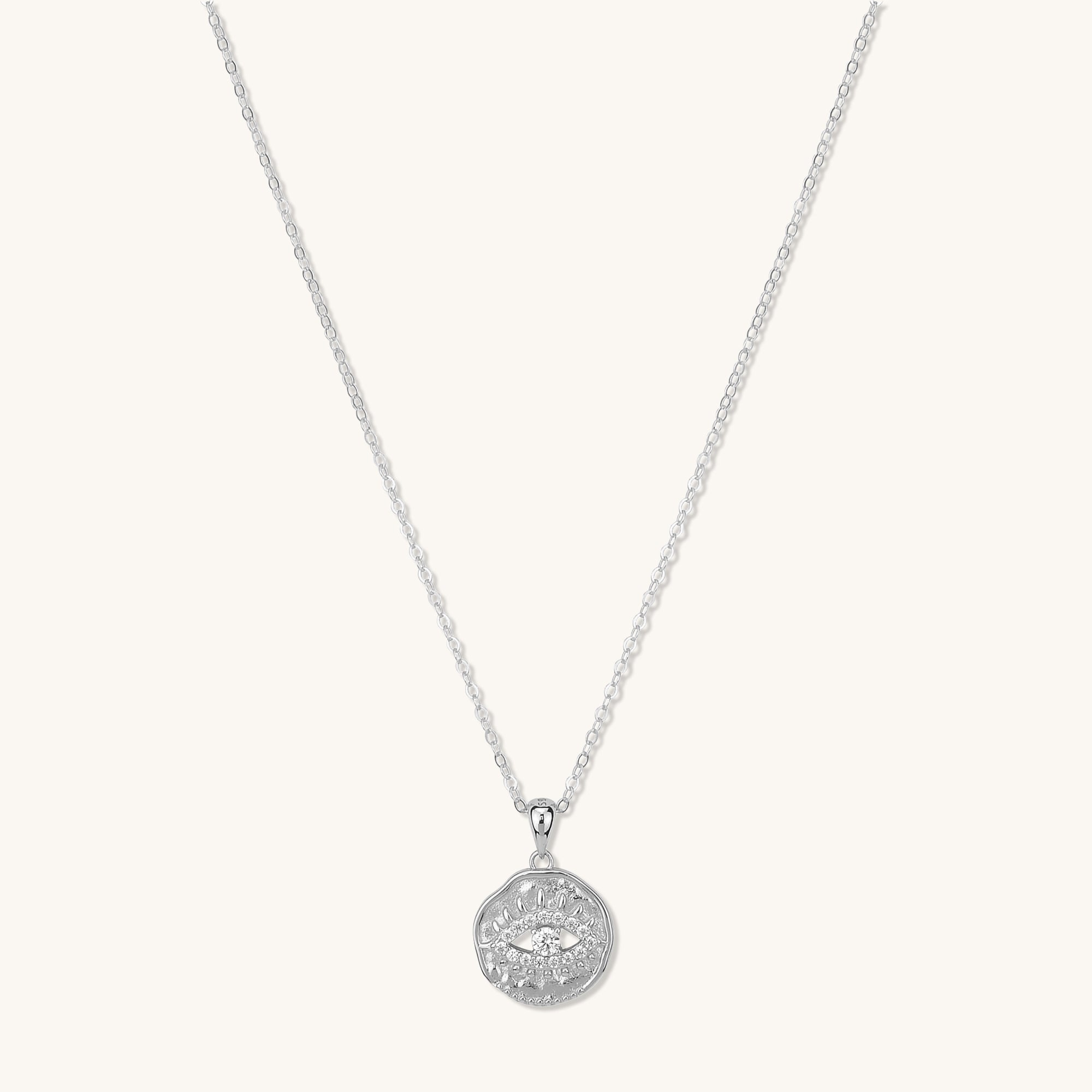 Evil Eye Cut Out Pave Necklace Silver