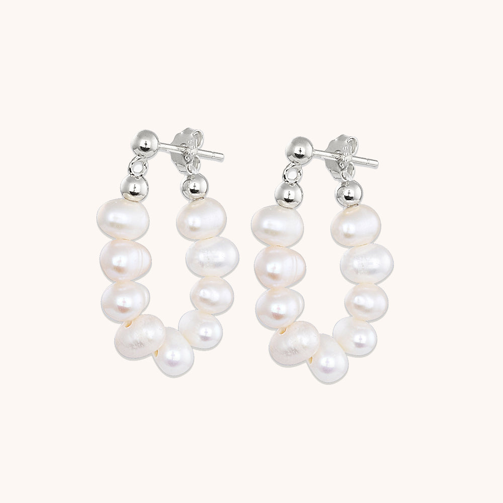 Solara Freshwater Pearl Huggie Earrings Silver