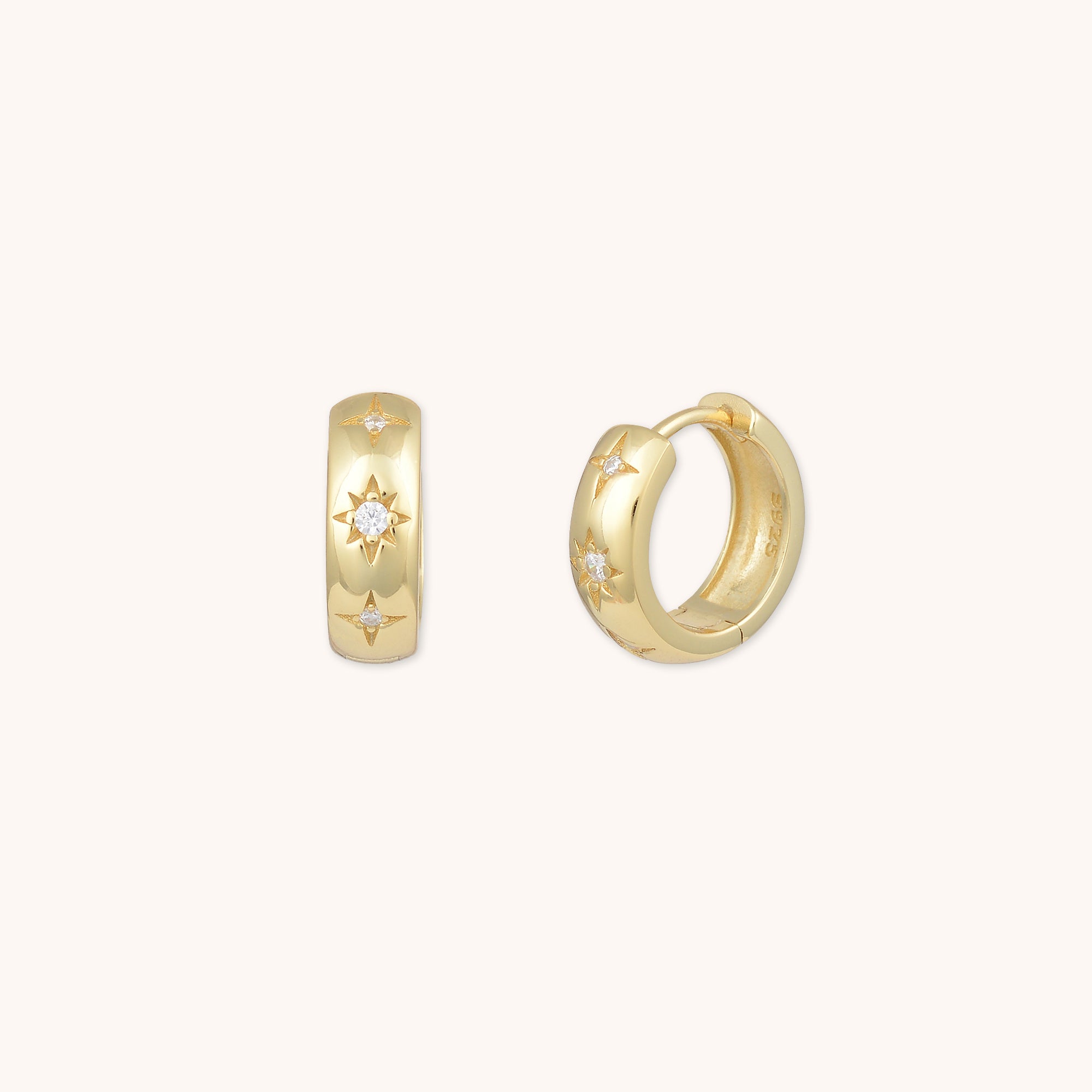 Thick North Star Hoop Earrings Gold