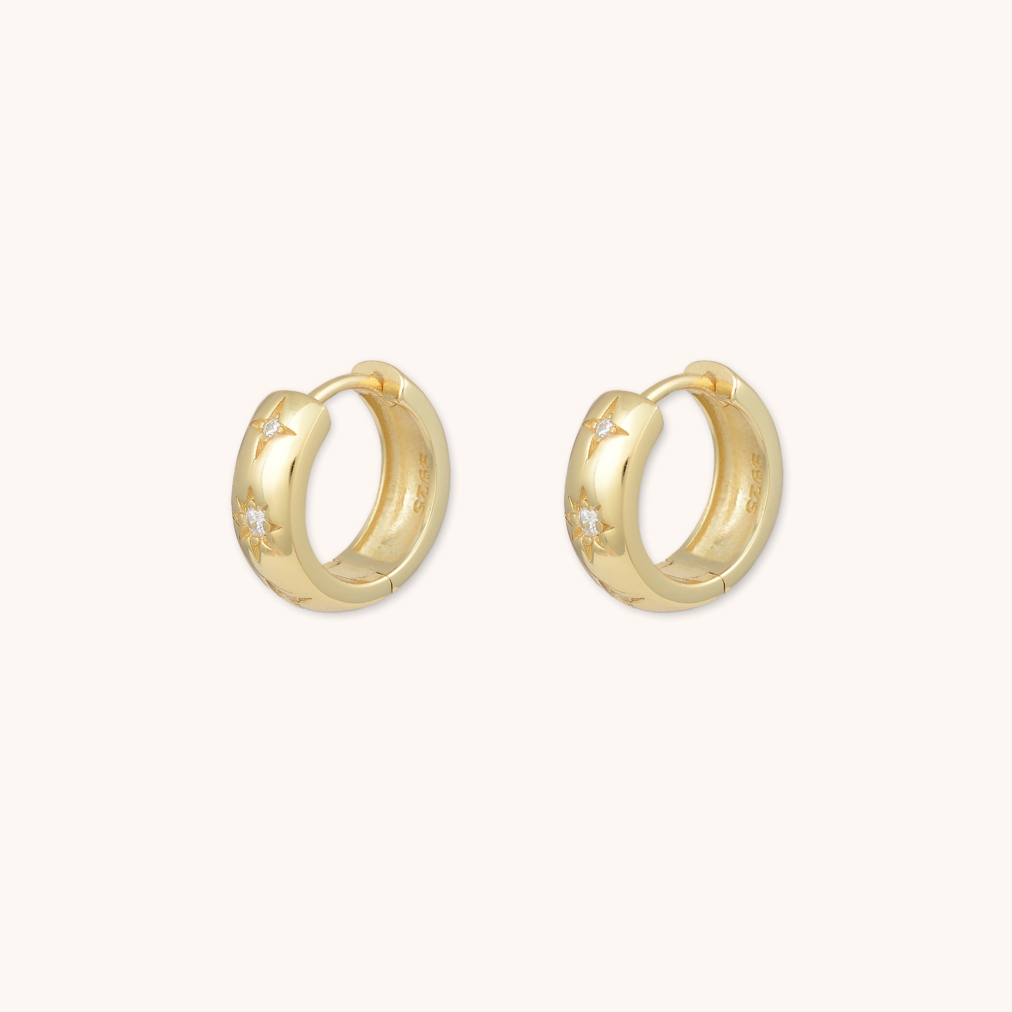 Thick North Star Hoop Earrings Gold