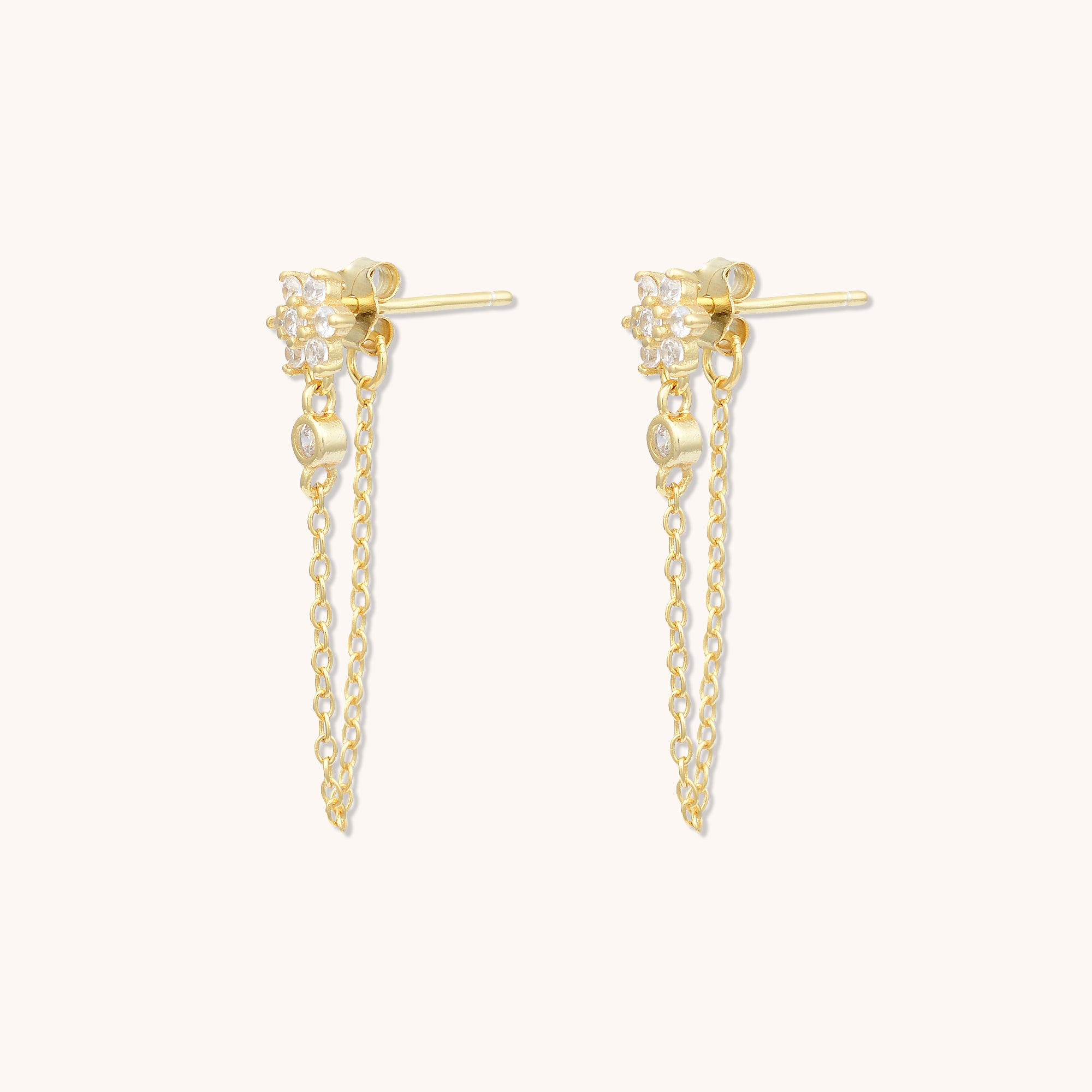 Snowflake Sapphire Chain Earrings Gold