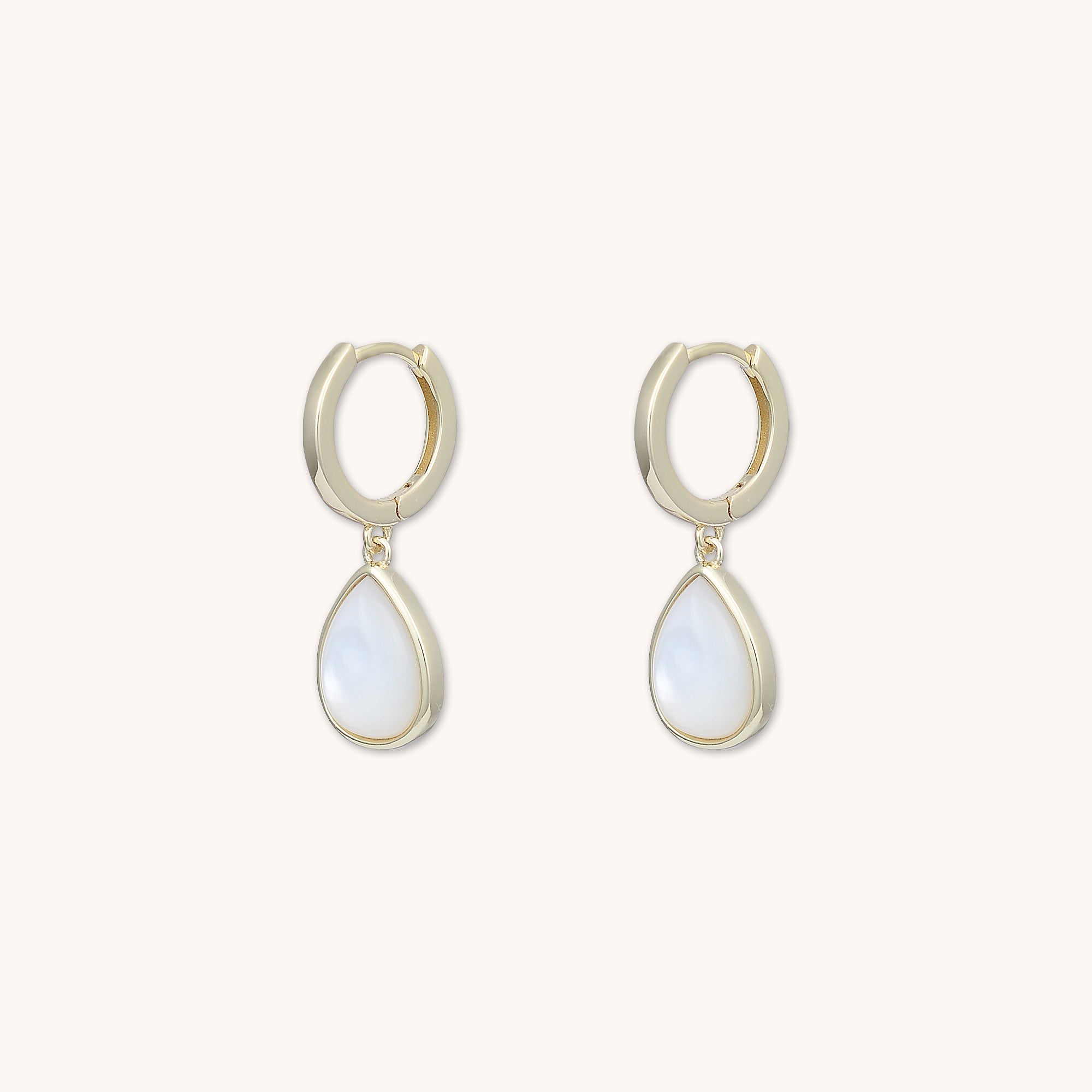 Mother Of Pearl Teardrop Huggie Earrings Gold