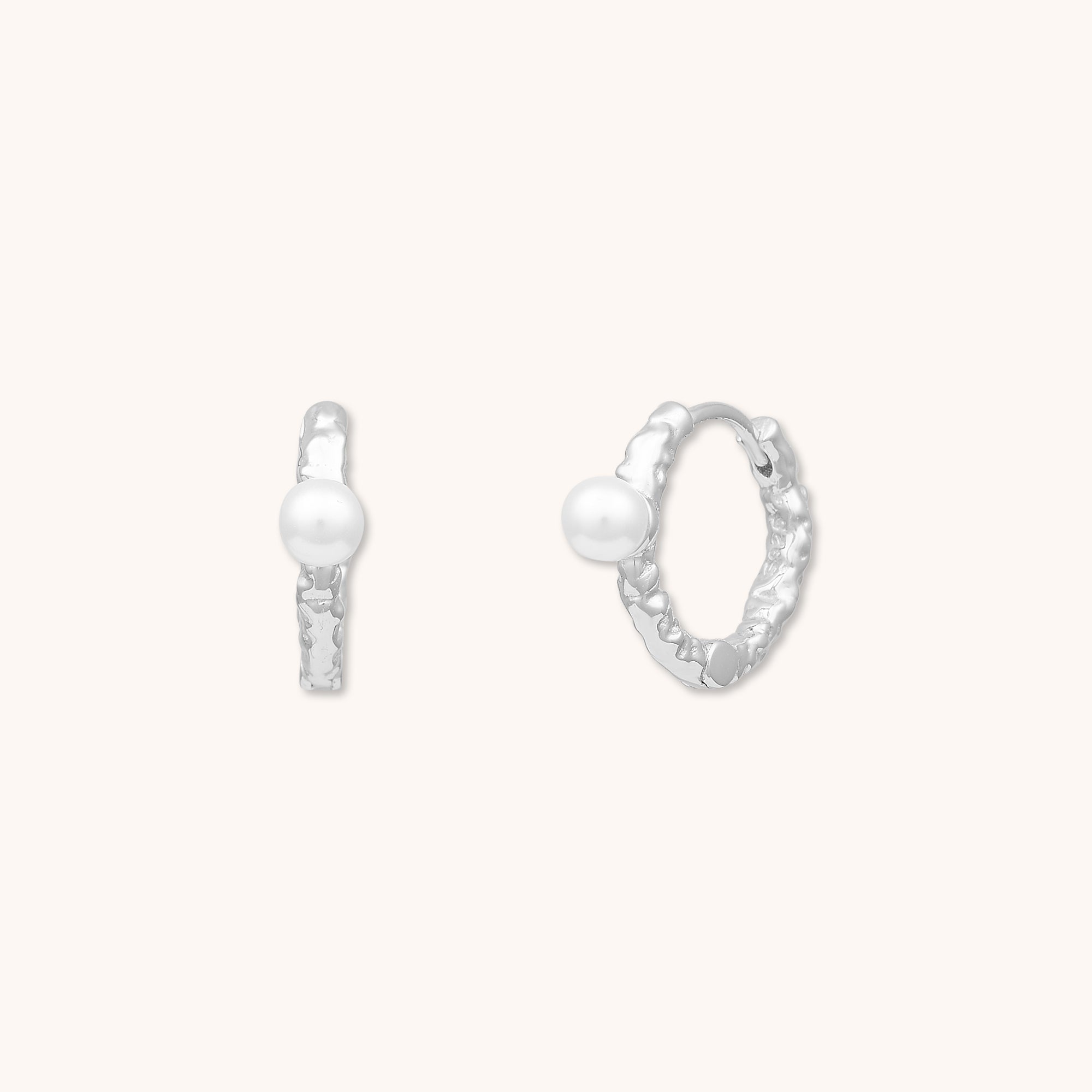 Molten Pearl Huggie Earrings Silver