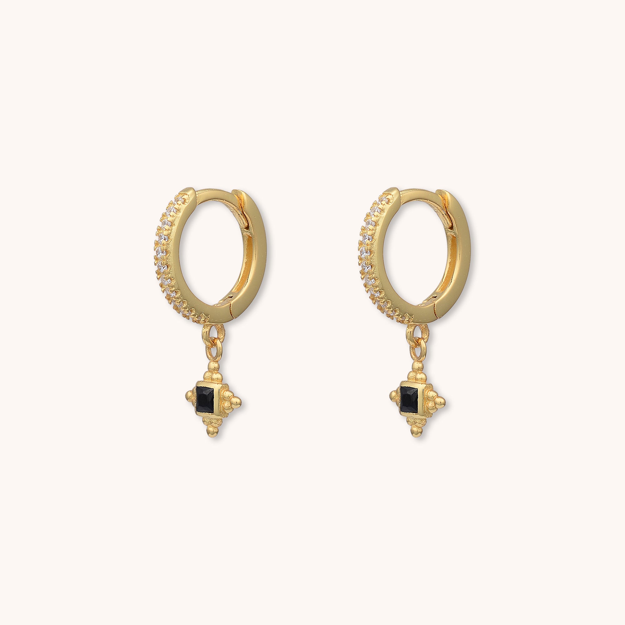 Haze Onyx Ball Huggie Earrings Gold