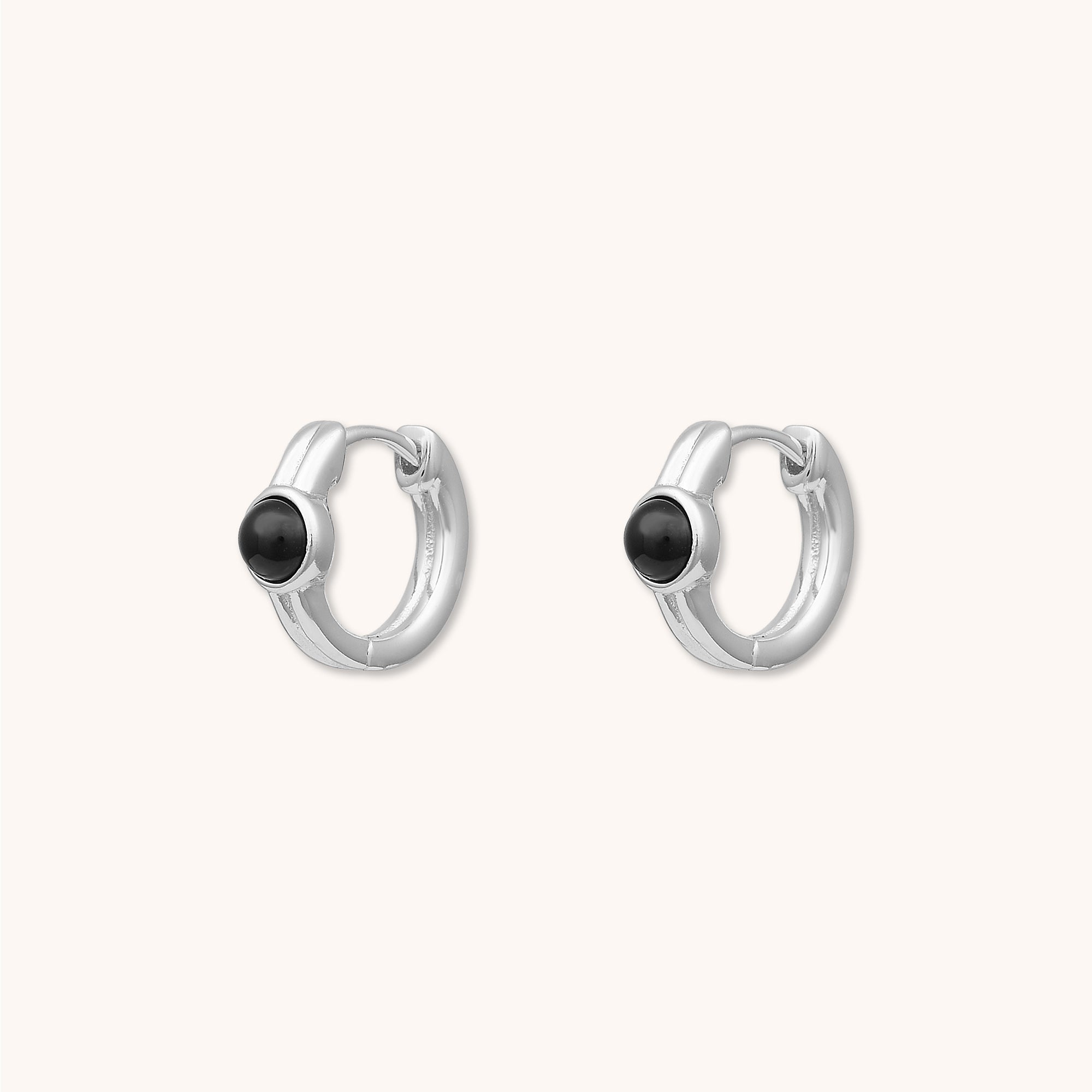 Onyx Black Thick Huggie Earrings Silver