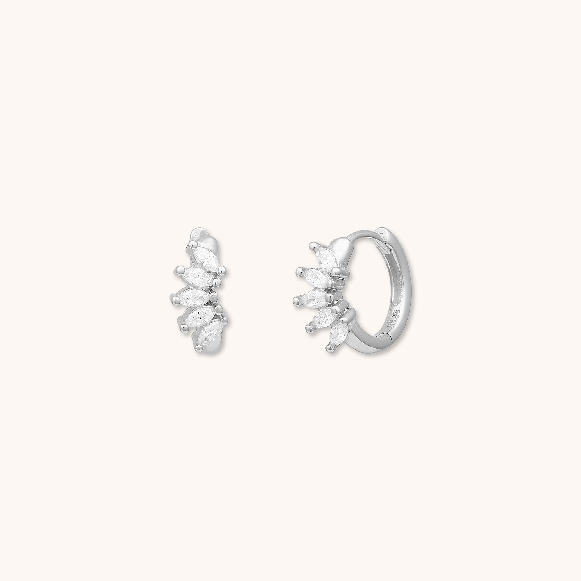 Spark Marquise Huggie Earrings Silver