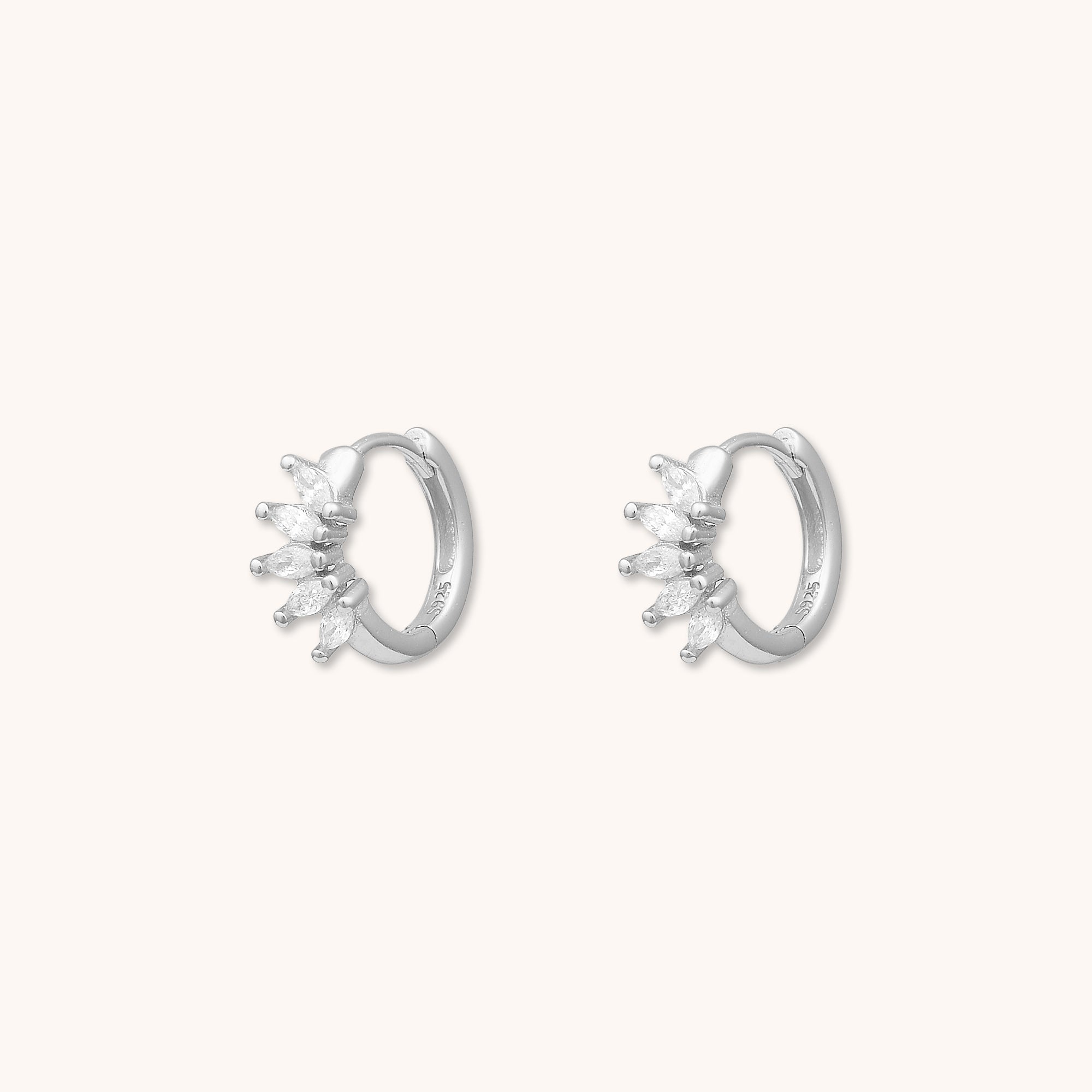 Spark Marquise Huggie Earrings Silver