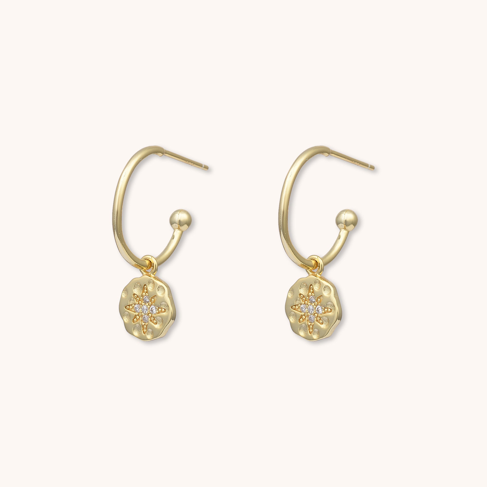 North Star Hammered Disc Hoop Earrings Gold