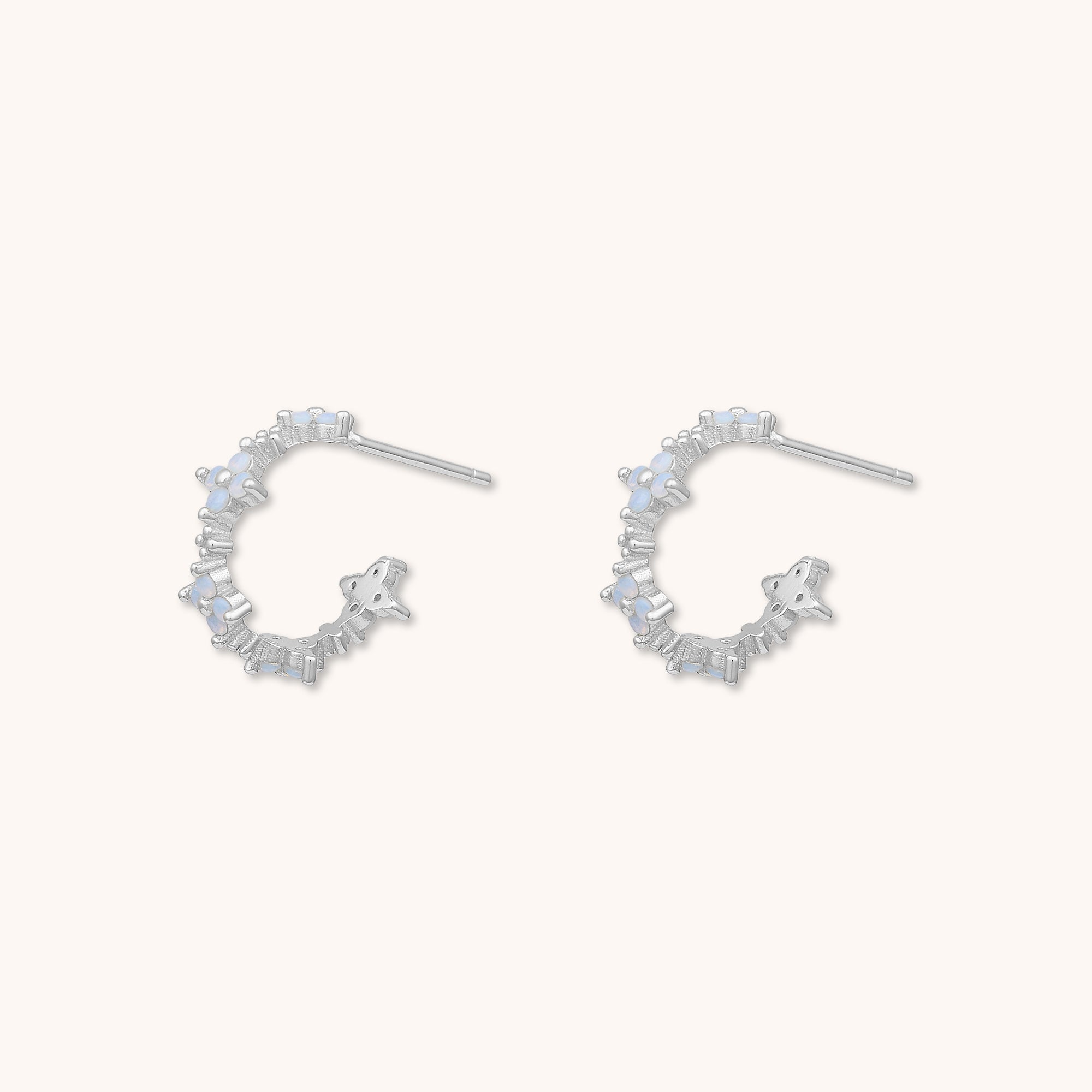 Clover Opal Huggies Earrings Silver