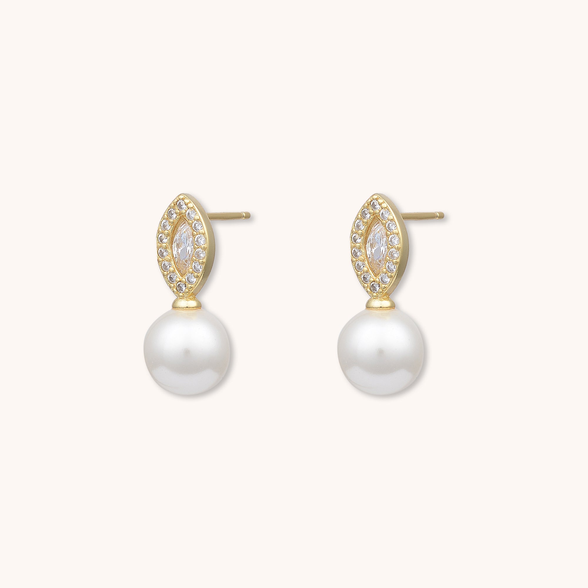 Marquise Eye Pearl Stud Earrings Gold