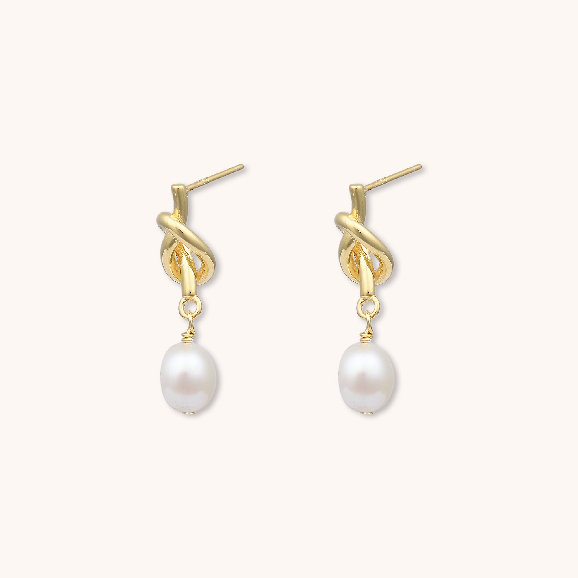 Knot Pearl Stud Earrings Gold