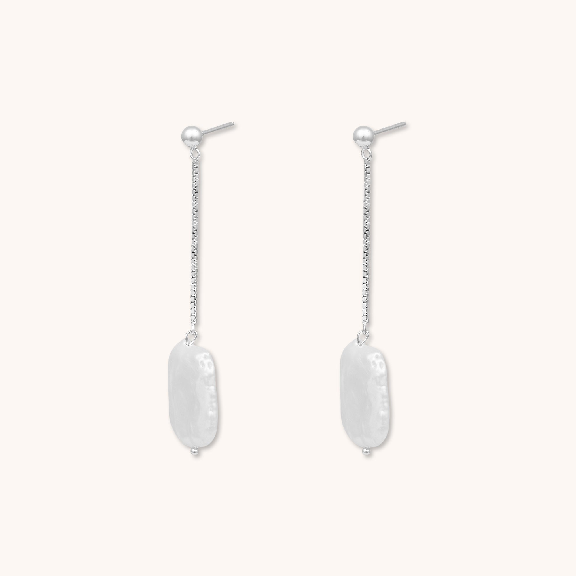 Baroque Pearl Drop Stud Earrings Silver