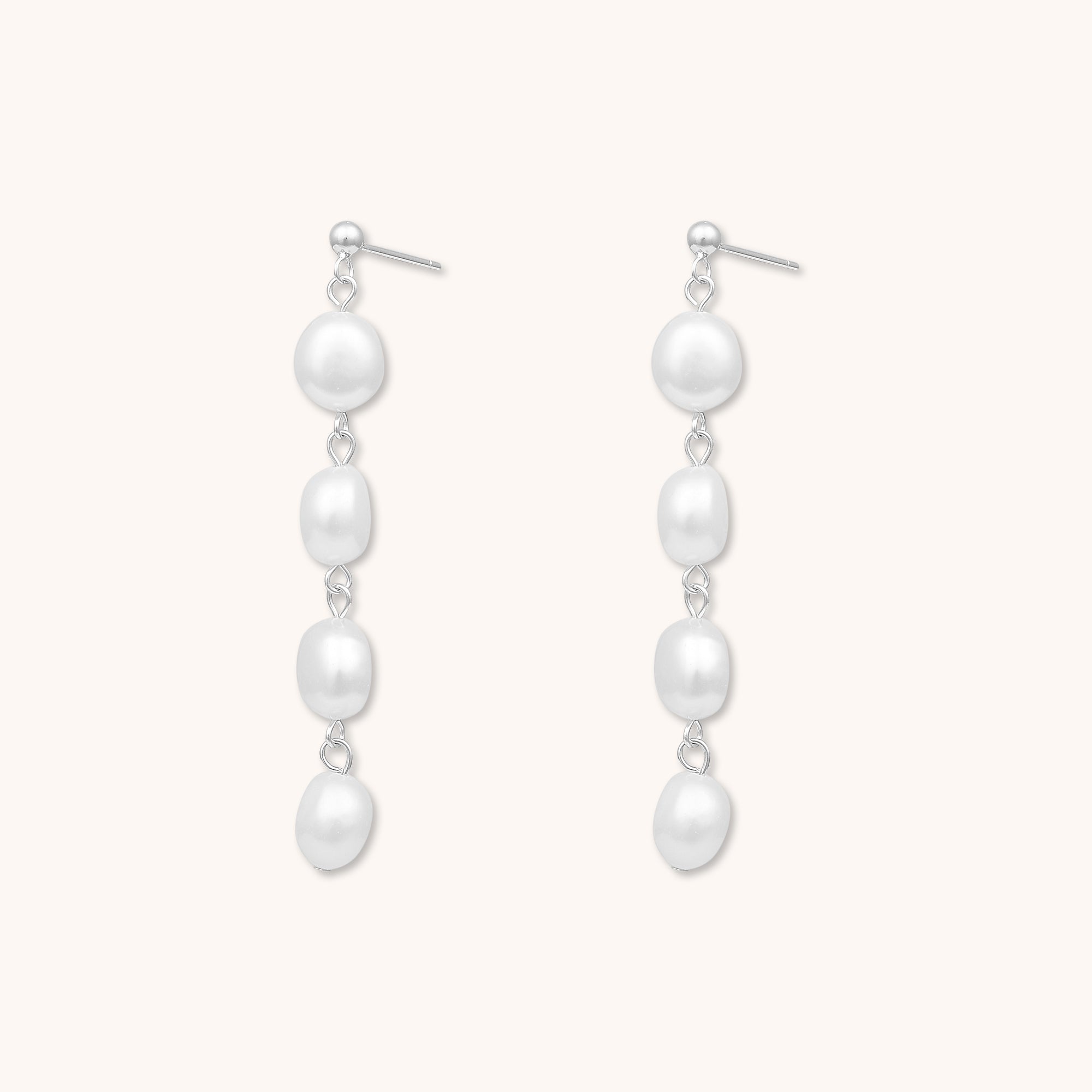 Echo Long Pearl Stud Earrings Silver