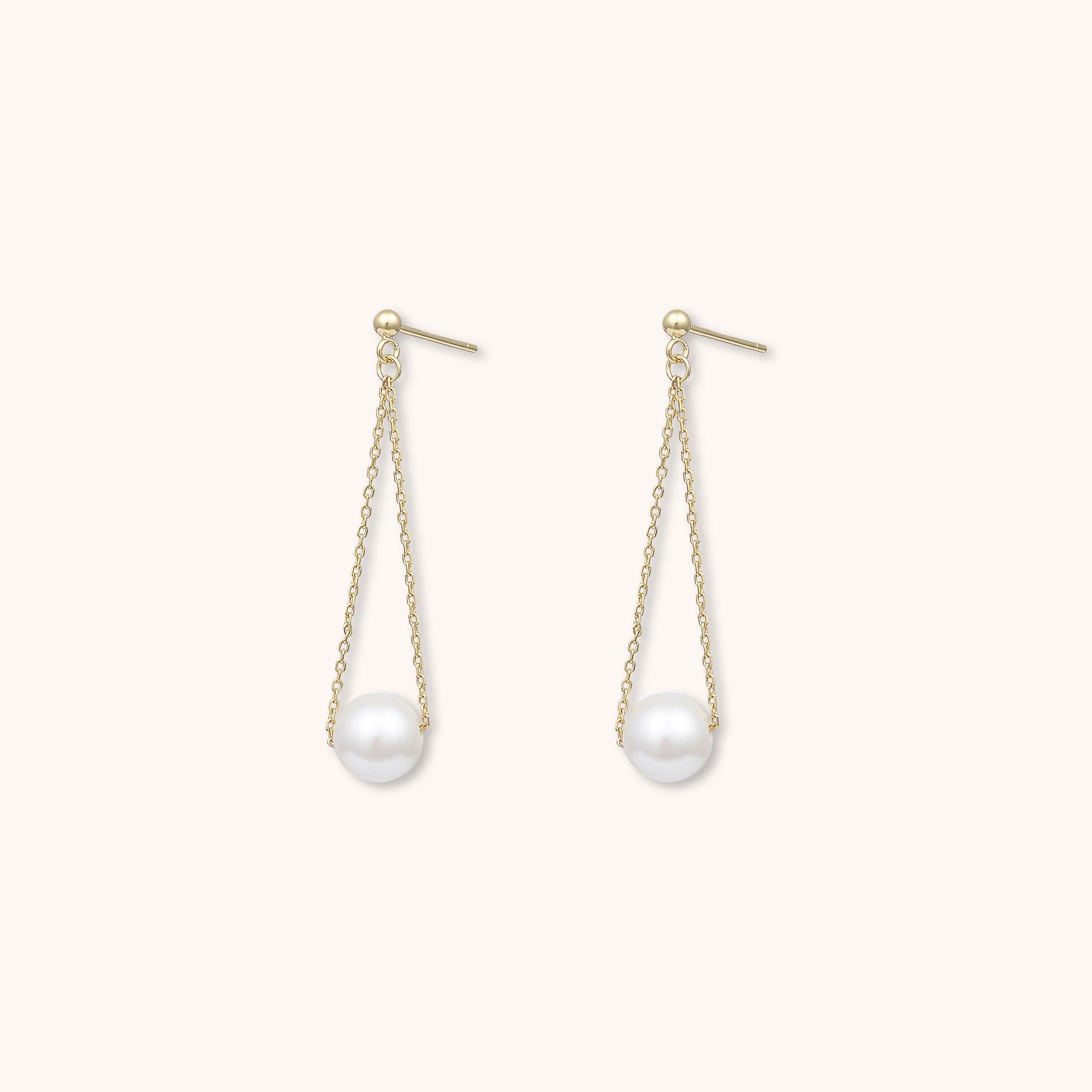 Haze Pearl Long Chain Stud Earrings Gold