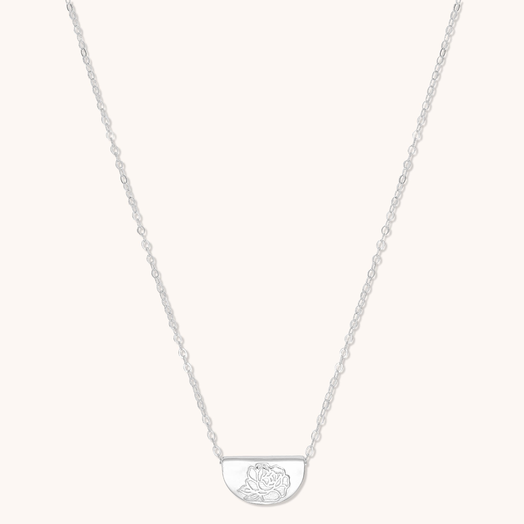 Birth Flower Necklace September (Peony) Silver